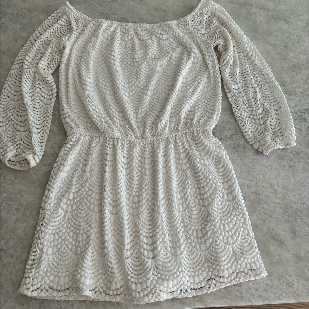 Lilly Pulitzer Cream Lace Long Sleeve Dress with shorts underneath